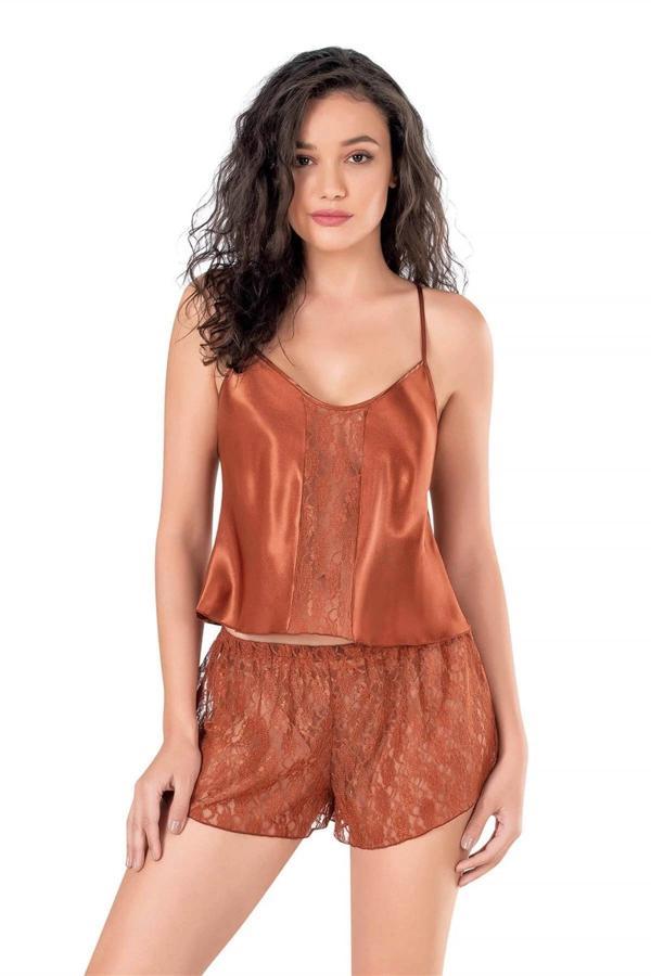 Amora Secret Tarçın Saten Babydoll Şort Takımı - Image 1