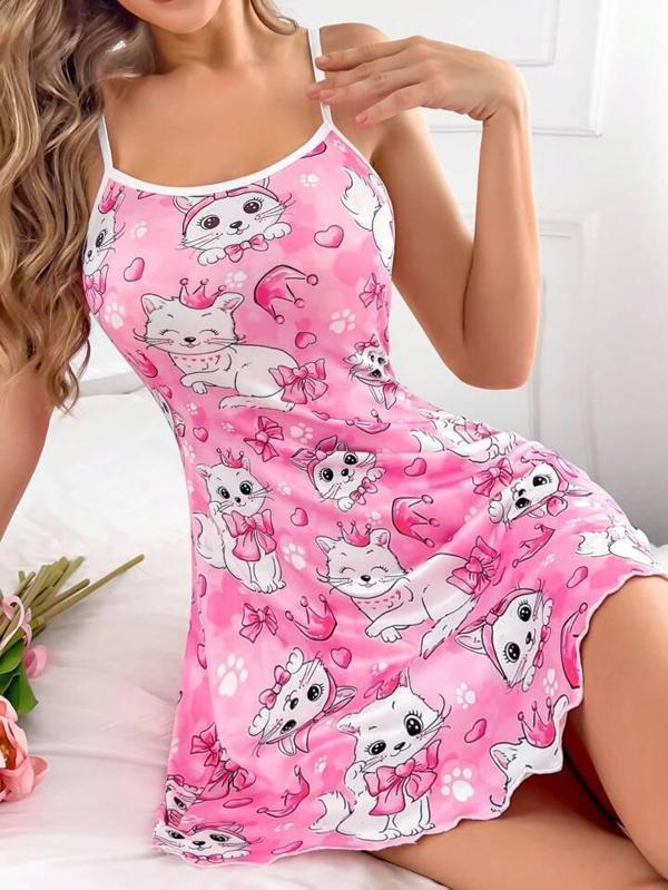 Amora Secret Pembe Kedi Desenli Fantezi Gecelik - Image 1