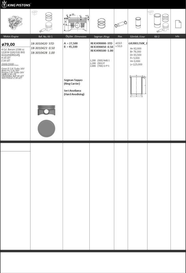 PİSTON SEGMAN 100 MM 80,00mm OPEL: ASTRA H J INSIGNIA CORSA D 1.6 16V A16LET Z16LET EURO5 180PS - Image 1