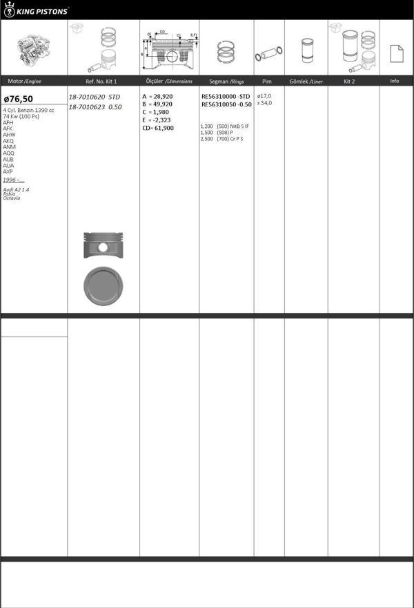 PİSTON SEGMAN STD 76.5mm (AUDİ: A2 1.4 / SKODA: FABİA-OCTAVİA) (AFH-AFK-AHW-AKQ-ANM-AQQ-AUB-AUA-AXP) - Image 1