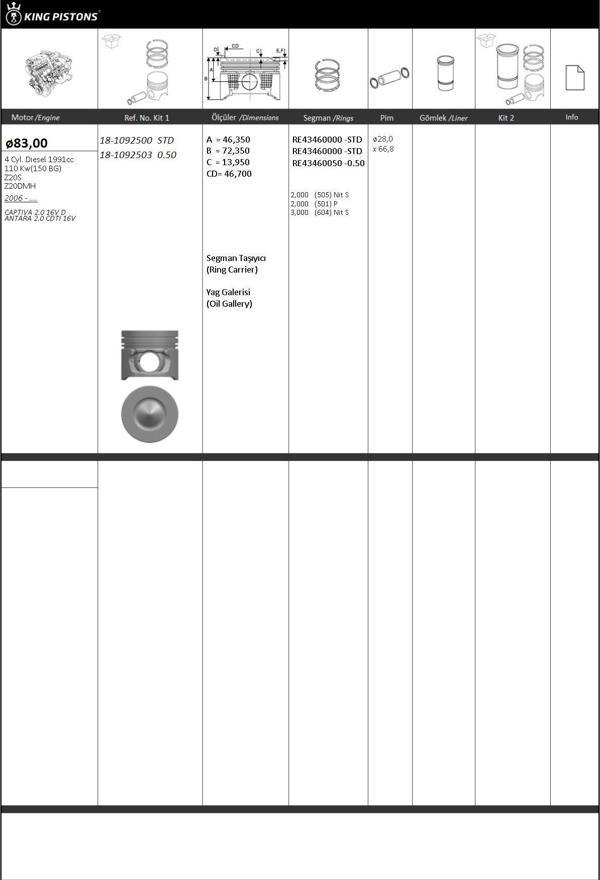 PİSTON SEGMAN STD 83mm (CHEVROLET: CAPTIVA 2.0 16V / OPEL: ANTARA 2.0 CDTI 16V) (Z20S-Z20DMH) - Image 1