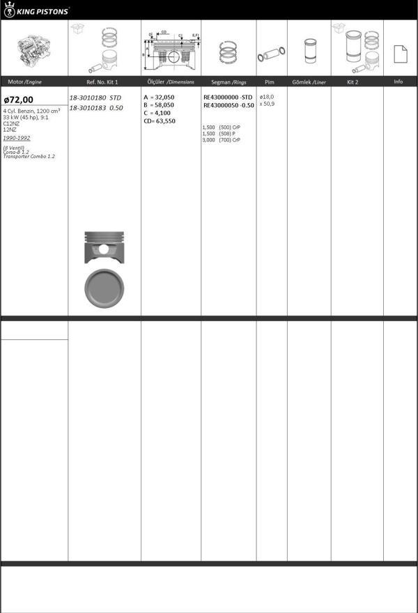PİSTON SEGMAN 050 72,50 mm (8 VENTİL) CORSA B 1.2 COMBO 1.2 C12NZ-12NZ - Image 1