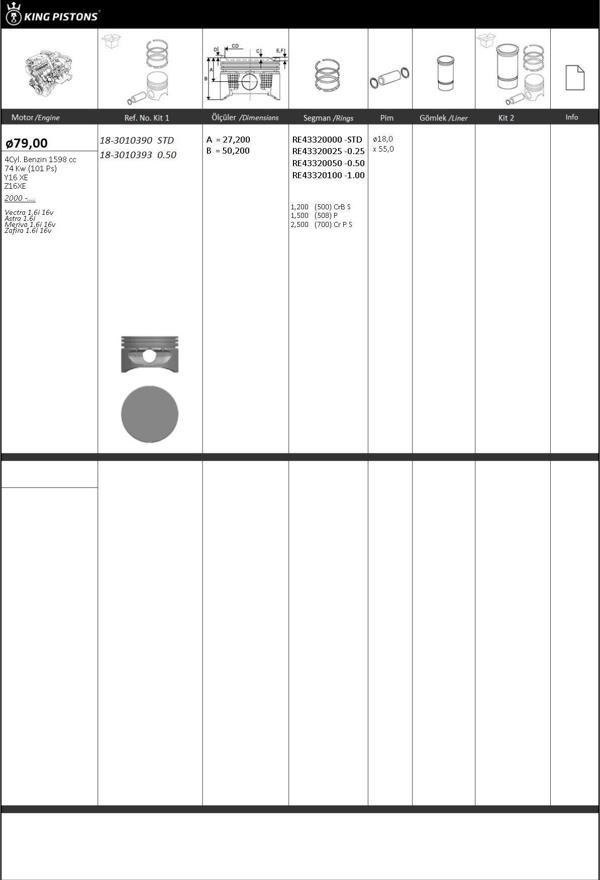 PİSTON SEGMAN STD 79mm (OPEL: VECTRA-ASTRA-MERİVA-ZAFİRA 1.6İ 16V) (Y16 XE-Z16XE) - OEM 5623194,13101858 - Image 1