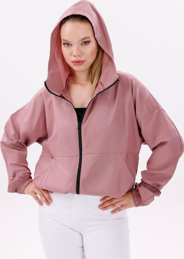 Kadın Kapüşonlu Su Ve Rüzgar Geçirmez Oversize Yağmurluk - Rüzgarlık - Image 1