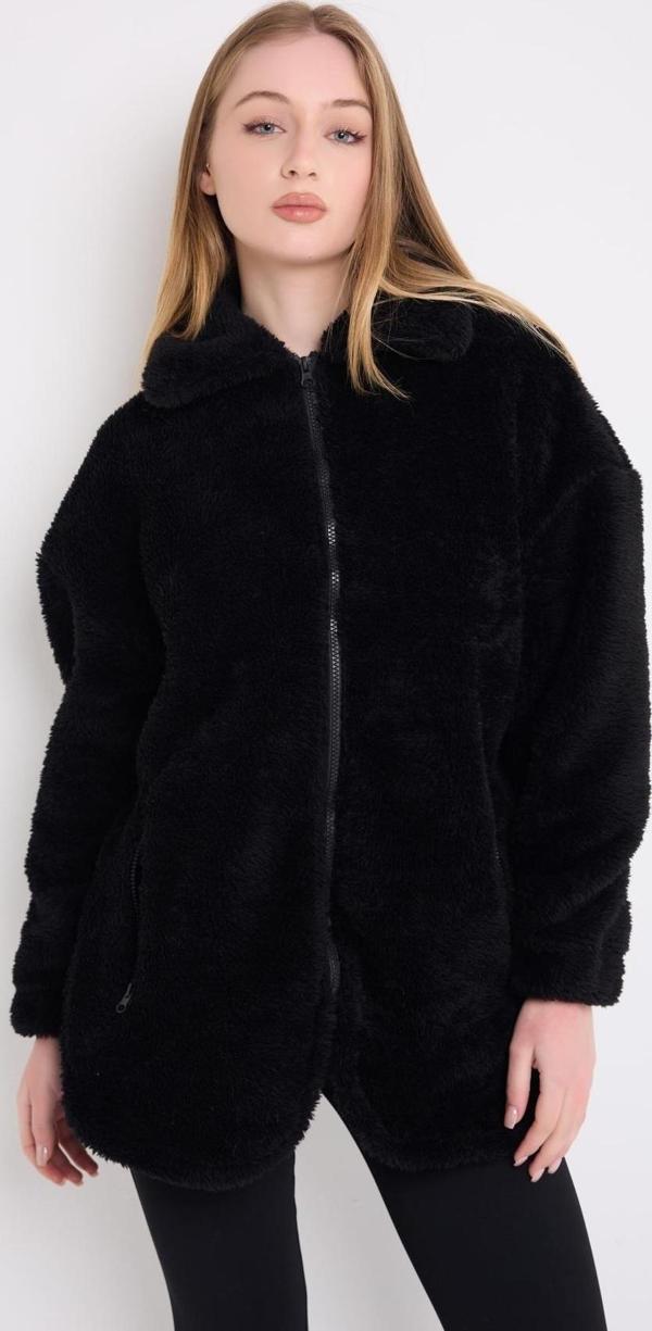 Spor Kadın Peluş Rüzgar Geçirmez Welsoft Çift Cepli Mont Kaban - Image 1