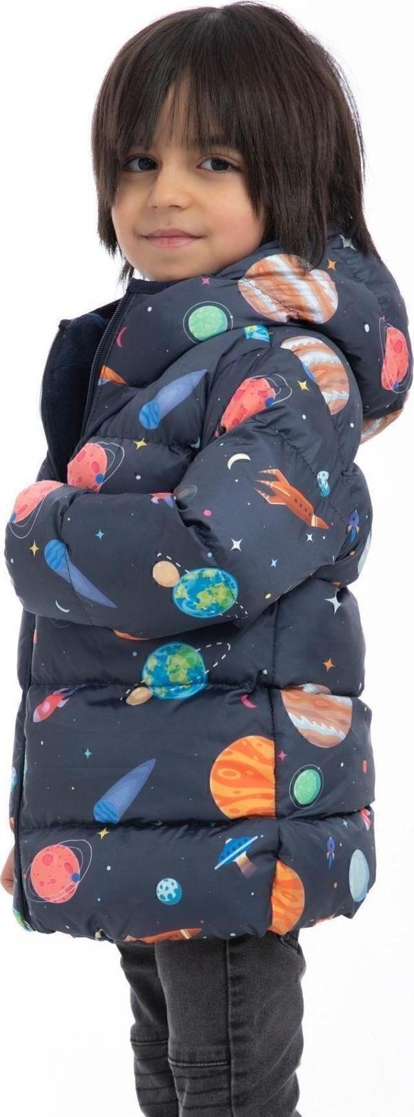 Spor Erkek Spor Çocuk Polarlı Kapüşonlu Gezegen Yıldız Desenli Mont & Kaban & Parka - Image 1