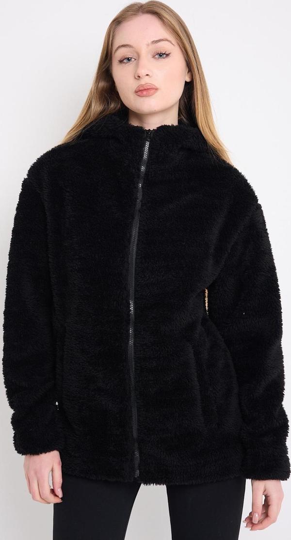 Spor Kadın Ekru Peluş Rüzgar Geçirmez Welsoft Çift Cepli Kapüşonlu Mont - Image 1