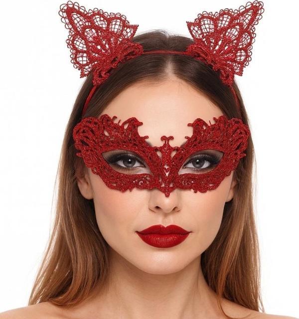 Şık Kırmızı Dantel Maske Ve Taç Seti 5 No – Maskeli Balo  Özel Etkinlikler - Image 1