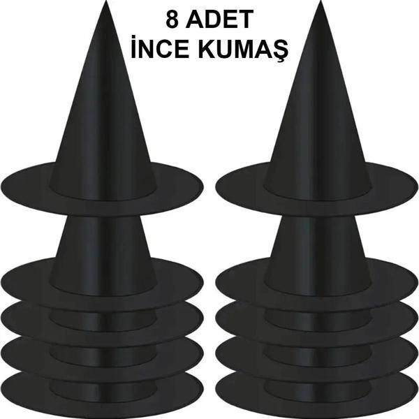 8 Adet Siyah Cadı Şapkası – Yetişkin  Çocuk Kostüm Aksesuarı - Image 1