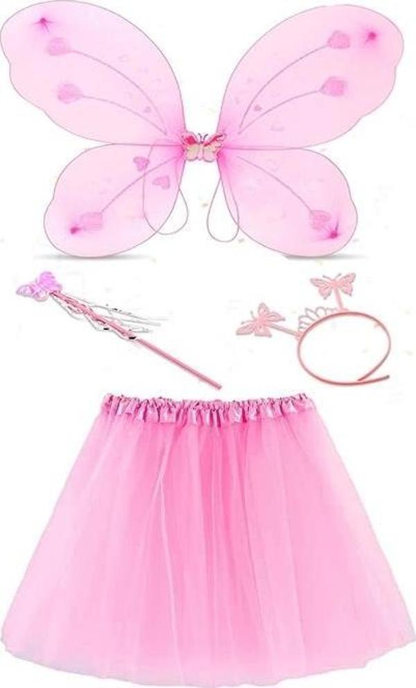 Toz Pembe Kelebek Kostümü - Toz Pembe Kelebek Kostüm Aksesuar Seti 4 Parça - Image 1