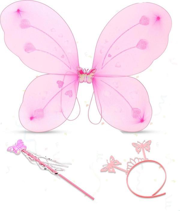 Pembe Kelebek Kız Seti – 50 Cm Kelebek Kanadı, Taç Ve Asa - Image 1