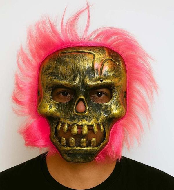 Wild Skull - Bakır Kafatası Pembe Saçlı İskelet Maske - Image 1
