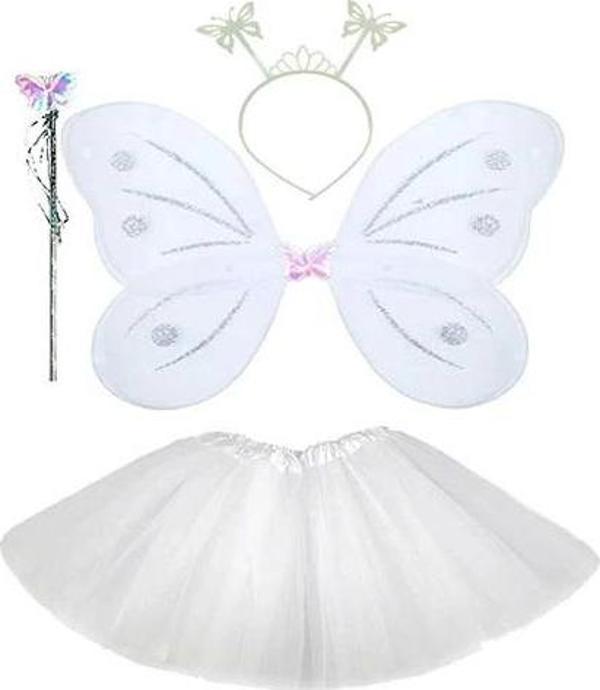 Beyaz Kelebek Kostümü - Beyaz Kelebek Kostüm Aksesuar Seti 4 Parça - Image 1