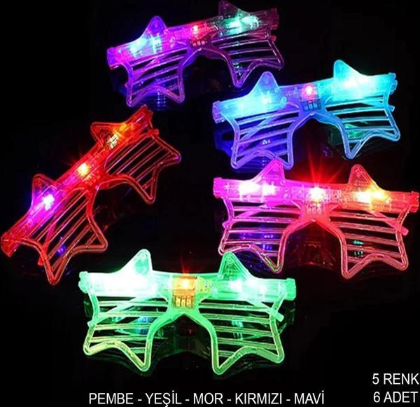 Işıklı Yıldız Şekilli Led Parti Gözlüğü 5 Renk 6’lı Set - Image 1