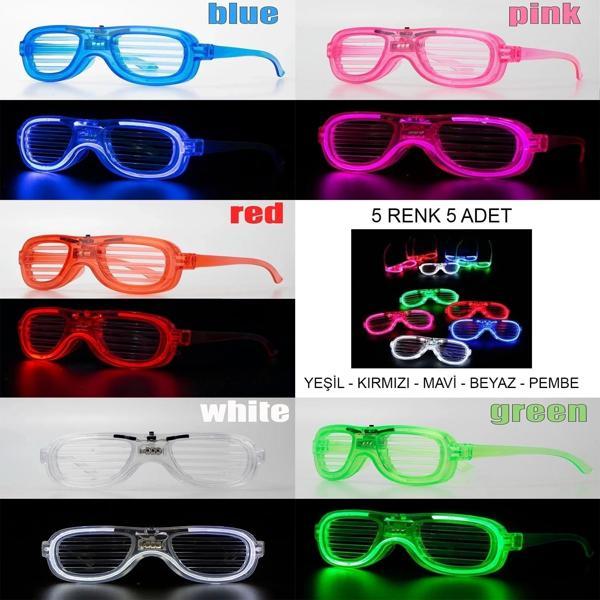 Glow Model Led Işıklı Parti Gözlüğü 3 Modlu 5 Renk 5 Adet - Image 1