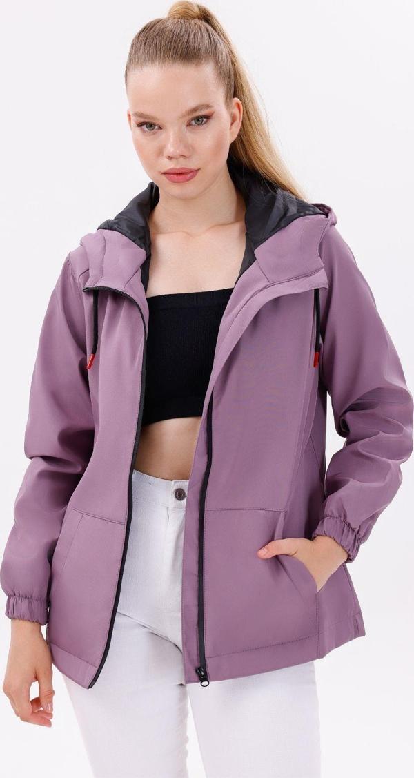 Kadın Su Geçirmez Ve Rüzgara Dayanıklı Astarlı Kapüşonlu Yağmurluk - Rüzgarlık - Image 1