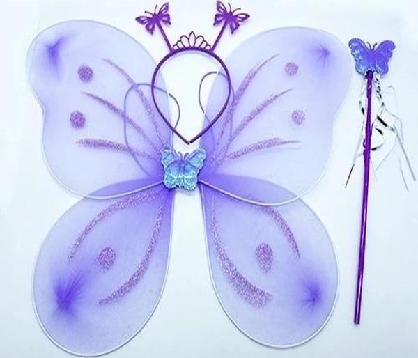 Lila Mor Kelebek Kız Seti – 50 Cm Kelebek Kanadı, Taç Ve Asa - Image 1