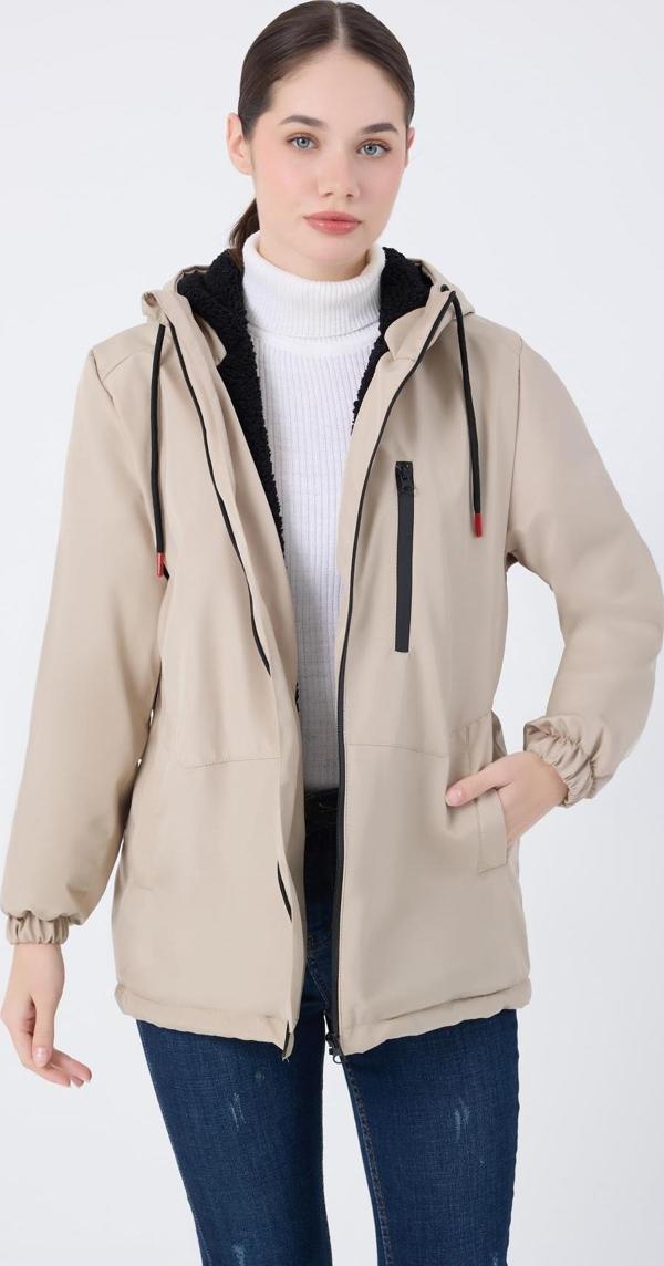 Spor Kadın Kürklü Su Ve Rüzgar Geçirmez Kapüşonlu Mont & Kaban & Parka - Image 1