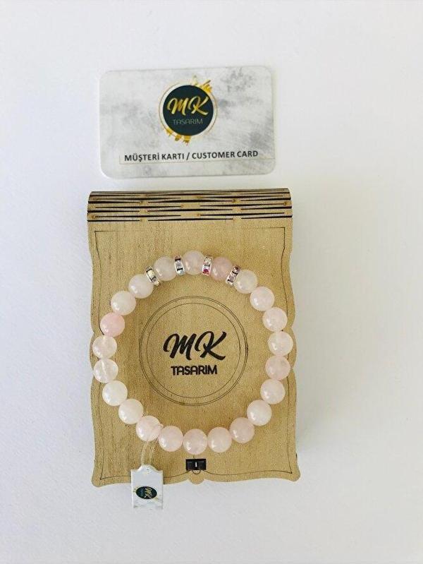 MK TASARIM GERÇEK PEMBE (GÜL) KUVARS TAŞI %100 ORIJINAL BİLEKLİK MKT9001 - Image 1