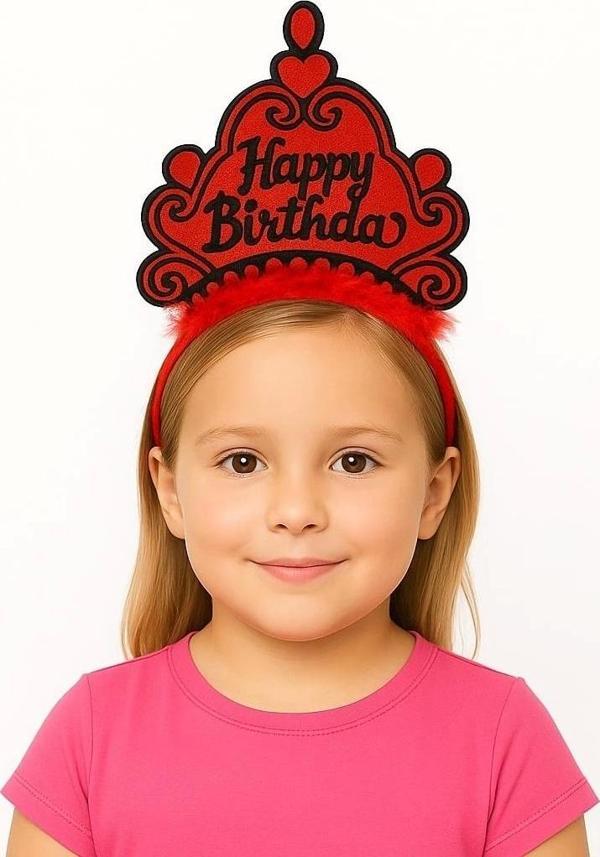Kırmızı Happy Birthday Prenses Tacı – Doğum Günü Taç Aksesuarı - Image 1