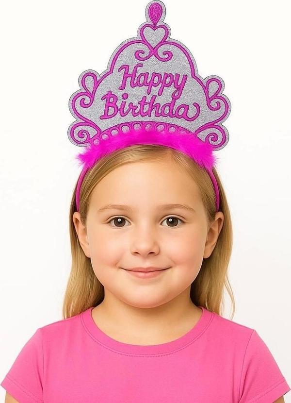 Pembe Happy Birthday Prenses Tacı – Doğum Günü Taç Aksesuarı - Image 1