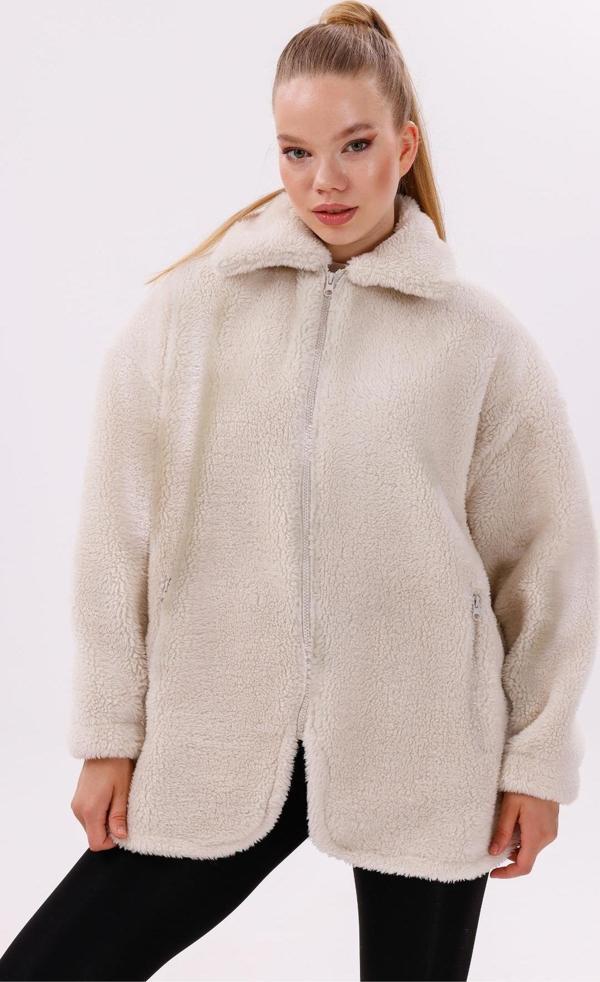 Kadın Peluş Rüzgar Geçirmez Welsoft Çift Kışlık Mont Kaban - Image 1