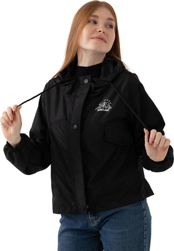 Spor Kadın Su Geçirmez Ve Rüzgara Dayanıklı Kapüşonlu Cepli Çıt Çıtlı Mevsimlik Yağmurluk - Image 1