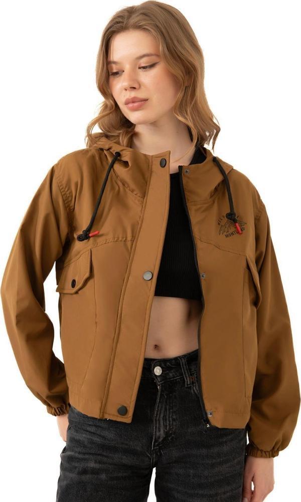 Spor Kadın Su Geçirmez Ve Rüzgara Dayanıklı Kapüşonlu Cepli Çıt Çıtlı Mevsimlik Yağmurluk - Image 1