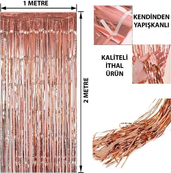 Rose Gold Püsküllü Kapı Perdesi - Parti, Bekarlığa Veda, Doğum Günü 1x2 M - Image 1
