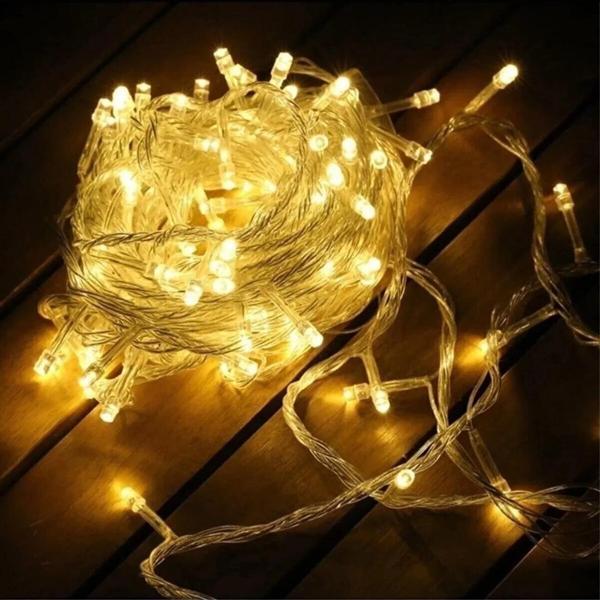 Yılbaşı Aydınlatması 100 Led Perde Hortum Sıcak Beyaz Işık - 10 Metre Dekoratif Şeffaf Kablolu Süs - Image 1