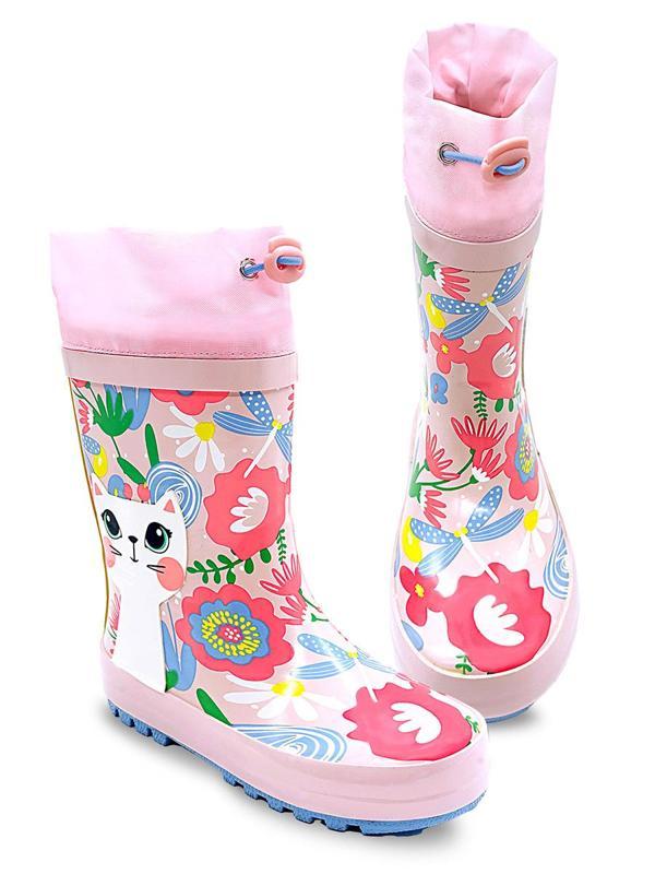 Kedi Çiçekli Kız Çocuk Pembe Yağmur Botu - Image 1