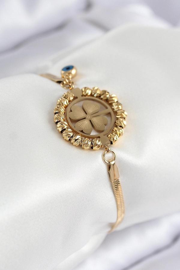 Nazar Boncuk Detaylı Yonca Model İtalyan Zincir Gold Renk Kadın Bileklik - EBJ250902W37650 - Image 1