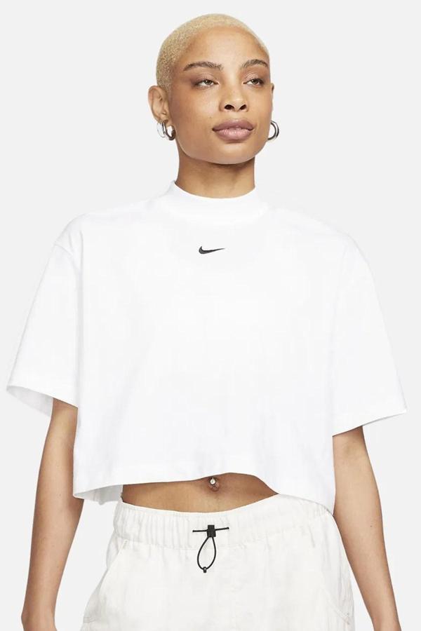 Nike Sportswear Essential Boxy Mock-Neck Oversize T-shirt Kadın Crop Oversize Tişört Beyaz - Image 1