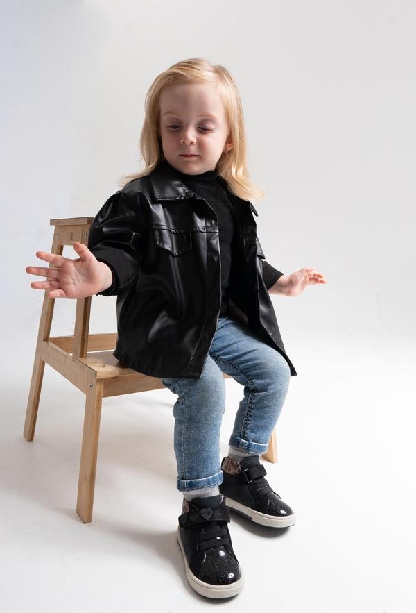 mnpc Kız Çocuk Siyah Hakiki Deri Suya Dayanıklı Anatomik İlk Adım Bot - Image 1