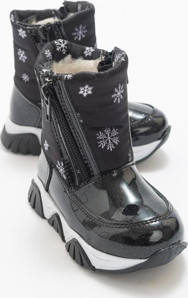 mnpc Kız Çocuk Siyah Simli Rugan Deri Suya Dayanıklı Kürklü Günlük Bot - Image 1