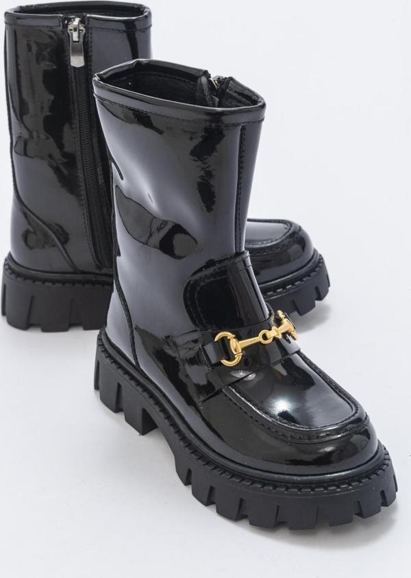 mnpc Kız Çocuk Siyah Rugan Rugan Deri Anatomik Makosen Bot - Image 1