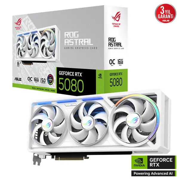 ASUS ROG Astral GeForce RTX 5080 16GB OC White Edition ROG-ASTRAL-RTX5080-O16G-WHITE GDDR7 256Bit Gaming (Oyuncu) Ekran  - Image 1