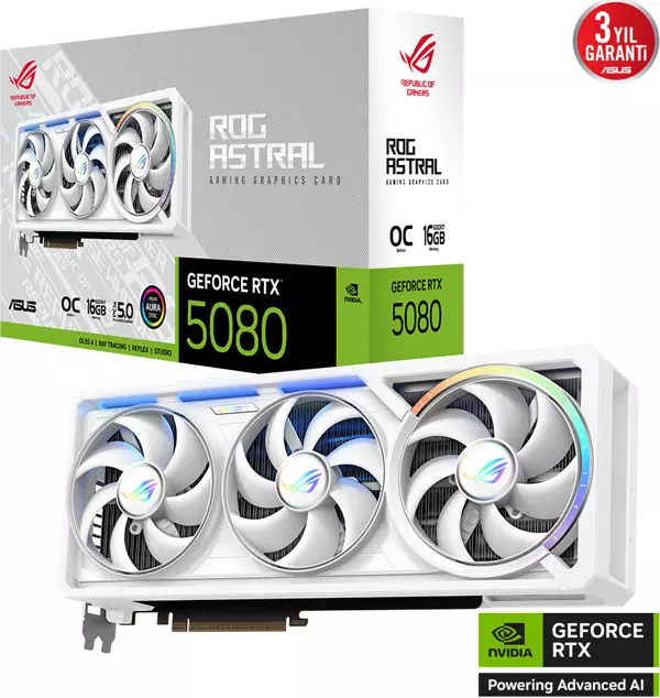ASUS ROG Astral GeForce RTX 5080 16GB OC White Edition ROG-ASTRAL-RTX5080-O16G-WHITE GDDR7 256Bit Gaming (Oyuncu) Ekran  - Image 1