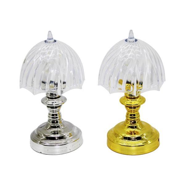 PİLLİ MİNİ ŞEMSİYE MODELİ LED LAMBA ABAJUR MİKA KRİSTAL BAŞLIK - GOLD - KROM AYAK (81) - Image 1