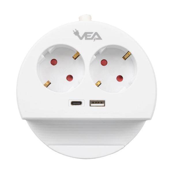 2Lİ USB + TYPE-C GİRİŞLİ TELEFON STANDLI 1.5 METRE GRUP PRİZ VE- G1102C (K246) - Image 1