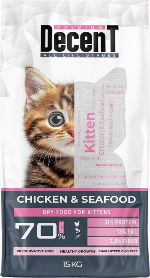 Decent Kitten Tavuklu ve Balıklı Yavru Kedi Maması 15 Kg - Image 1