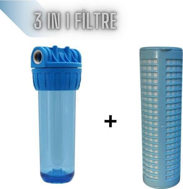 Tek Housingli Daire Girişi Kireç Önleyici Tortu Filtreli 3 Özellikli Su Arıtma Filtre - Image 1