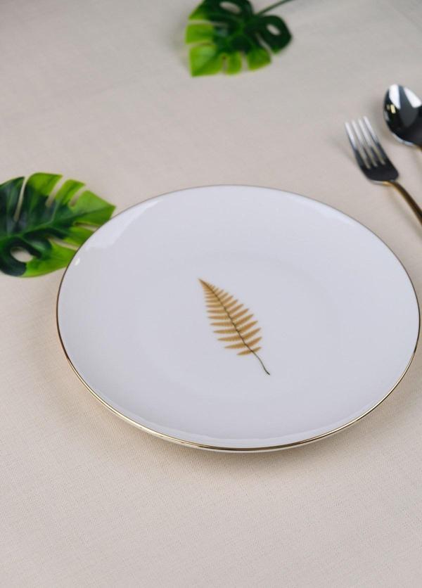 Tabak Evi Porselen Natura Fern Altın Yaldız Pasta Tabağı 20,50cm Tekli - Image 1