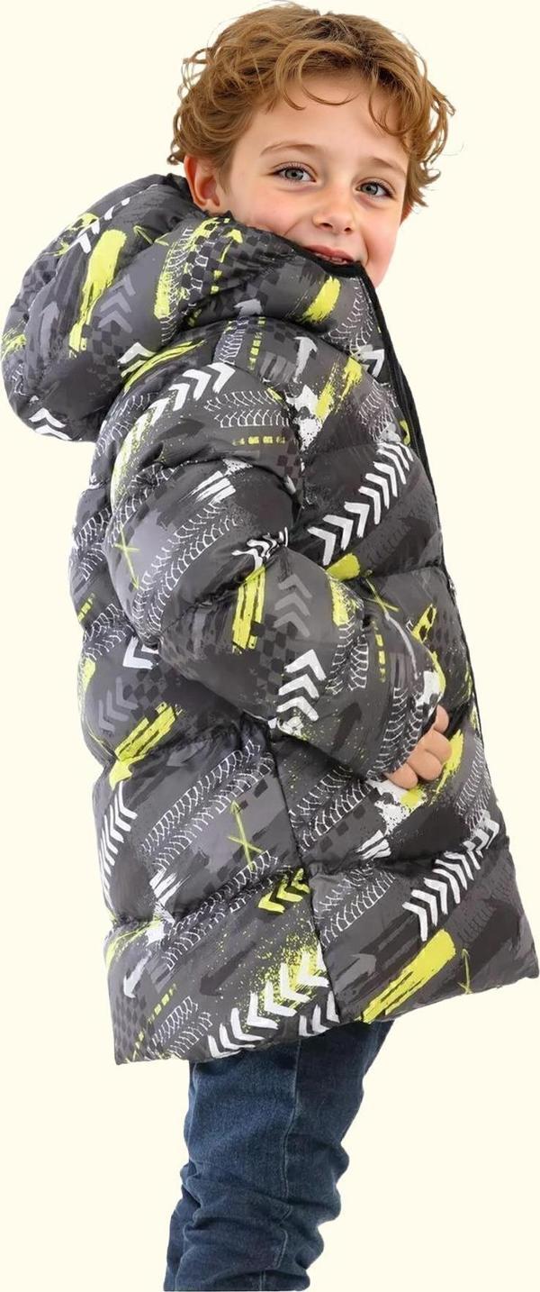 Spor Erkek Spor Çocuk Dijital Desen Polar Su ve Rüzgar Geçirmez Kapüşonlu Mont - Image 1