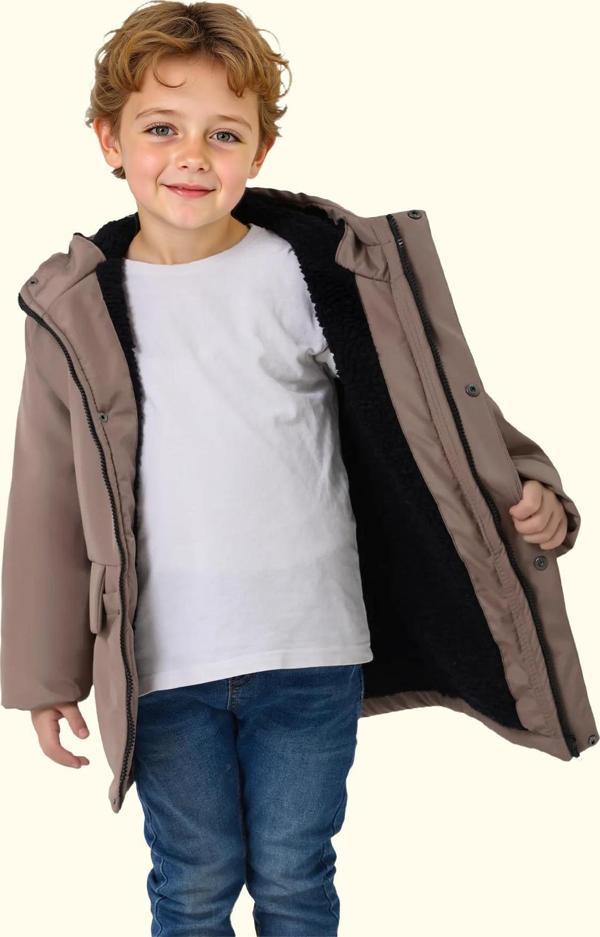 Spor Erkek Spor Çocuk Kürklü Su Ve Rüzgar Geçirmez Kapüşonlu 3 Cep Mont & Kaban & Parka - Image 1