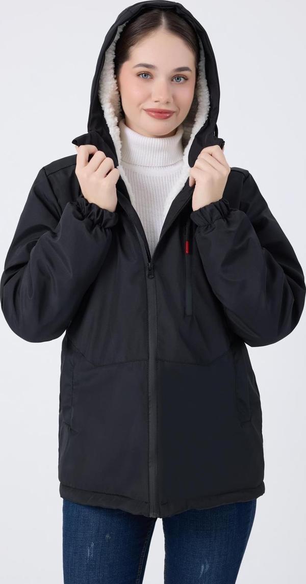 Spor Kadın Kürklü Su Ve Rüzgar Geçirmez Kapüşonlu Mont & Kaban & Parka - Image 1