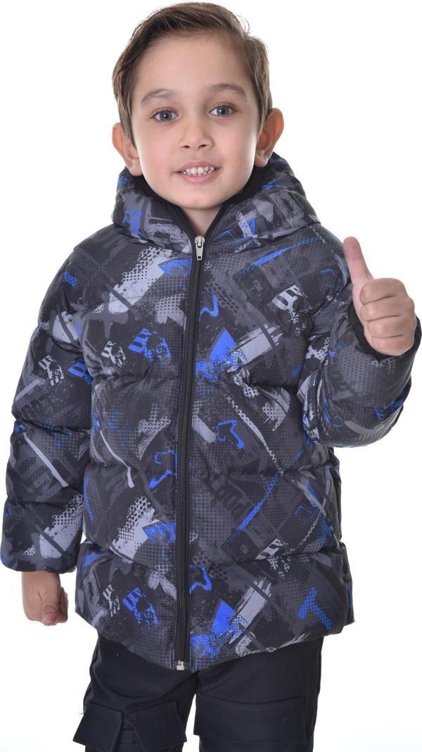 Spor Erkek Spor Çocuk Dijital Desen Polar Su ve Rüzgar Geçirmez Kapüşonlu Mont - Image 1