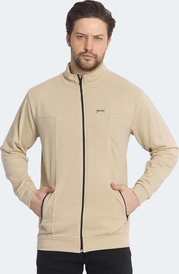 Slazenger KAGISONA Erkek Fermuarlı Dik Yaka Cepli Bej Sweatshirt - Image 1