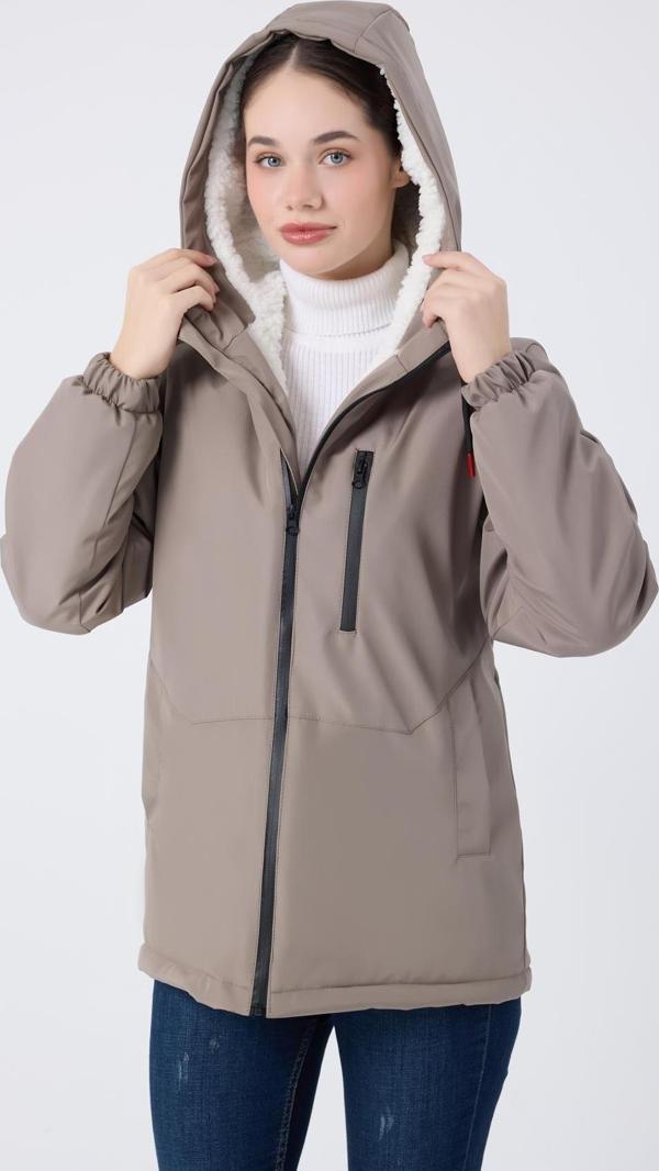 Spor Kadın Kürklü Su Ve Rüzgar Geçirmez Kapüşonlu Mont & Kaban & Parka - Image 1