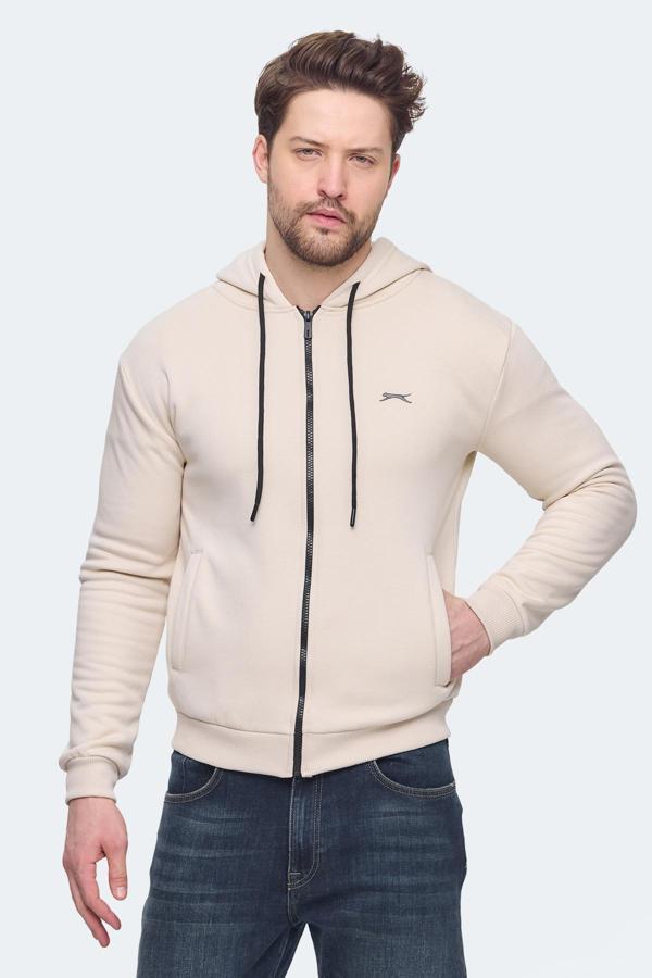 Slazenger KOZZAX Erkek Fermuarlı Kapüşonlu Cepli Kahve Sweatshirt - Image 1